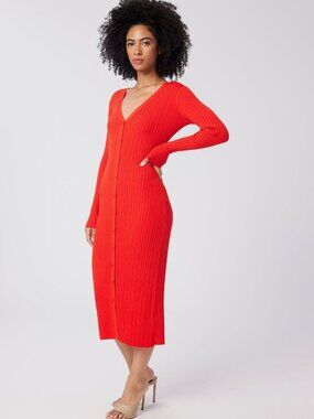 BNWT Icon Rib V Neck Cardigan Dress in Merino Wool